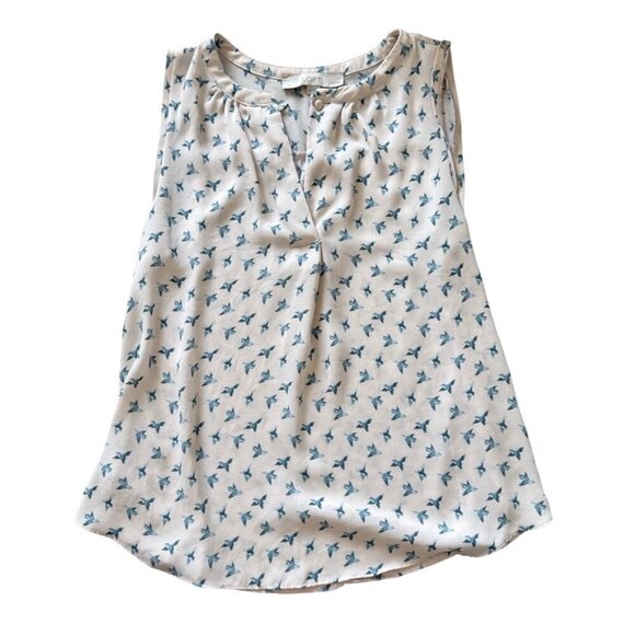 LOFT Petite Bird Print Sleeveless Blouse Size Petite XS - Picture 1 of 7